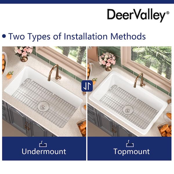 Glen White Rectangular Fireclay 32 in. Single Bowl Undermount/Drop-In Kitchen Sink with Basket Strainer and Sink Grid