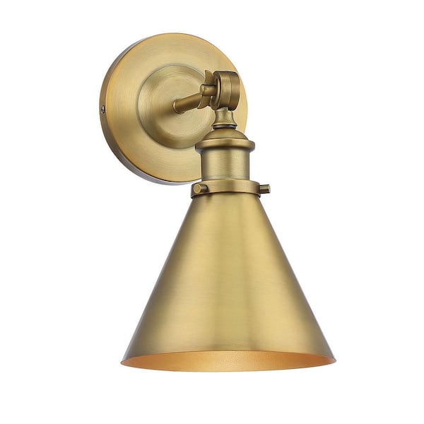 Glenn 7 in. W x 12 in. H 1-Light Warm Brass Industrial Wall Sconce with Adjustable Metal Shade