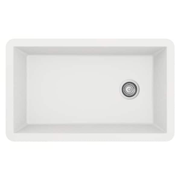 Undermount Quartz Composite 32 in. Single Bowl Kitchen Sink in White