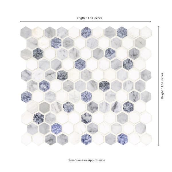 Azula Hexagon 12 in. x 12 in. x 10mm Polished Marble Mesh-Mounted Mosaic Tile (9.6 sq. ft. / Case)