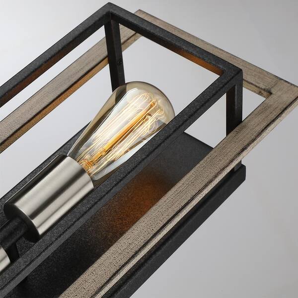 Sullivan 2-Light Black/Wood Tone Rustic Farmhouse Wall Sconce