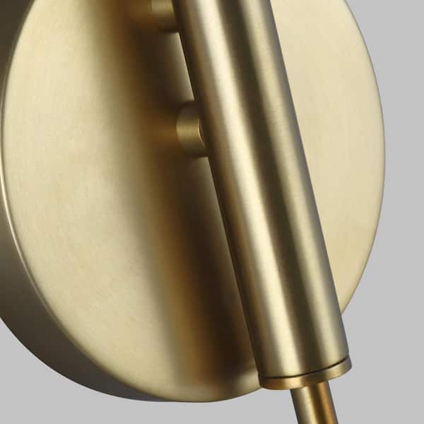 Jane 7 in. W 1-Light Matte Black and Burnished Brass Adjustable Wall Sconce