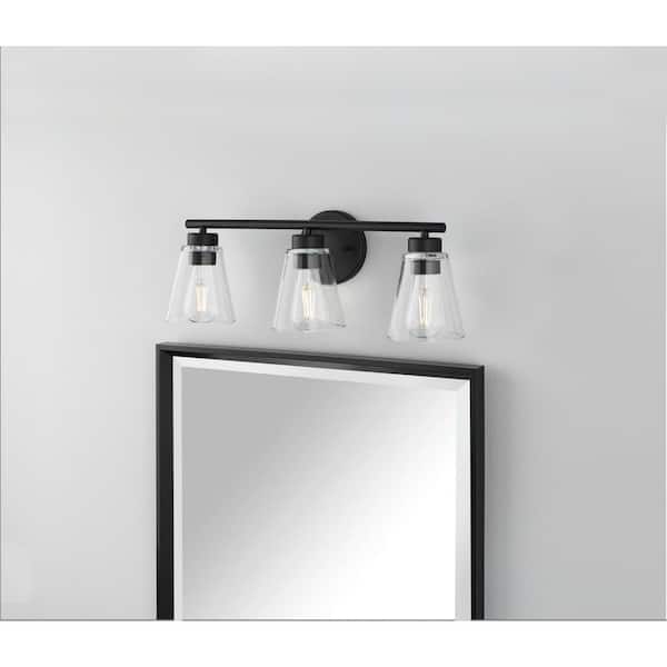 Eastburn 22 in. 3-Light Matte Black Vanity Light with Clear Glass Shades