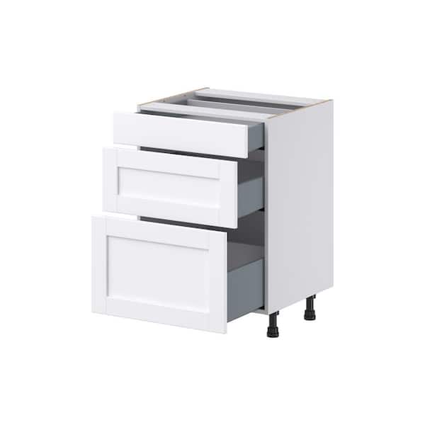 Mancos Glacier White Shaker Assembled 24 in. W x 34.5 in. H x 21 in. D Vanity Drawer Base Cabinet with 3-Drawers