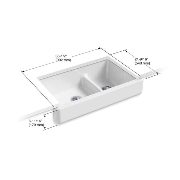 Whitehaven Farmhouse Undermount Apron Front Cast Iron 36 in. Double Bowl with Smart Divide Kitchen Sink in White