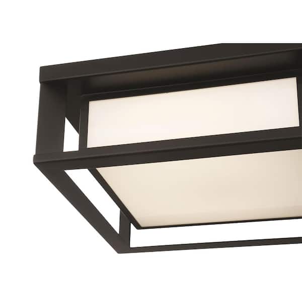 Paxton 1-Light Black Integrated LED Outdoor Flush Mount with White Panel Glass Shade