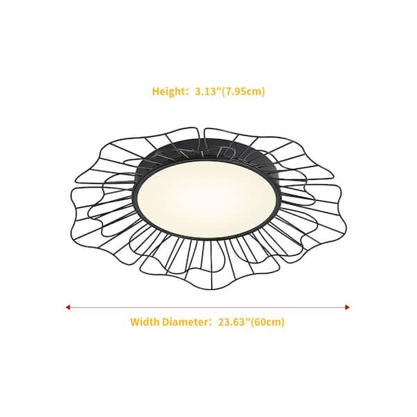 23.22 in. 1-Light Modern Black 24-Watt LED Flush Mount Dimmable Close to Ceiling Light Fixture