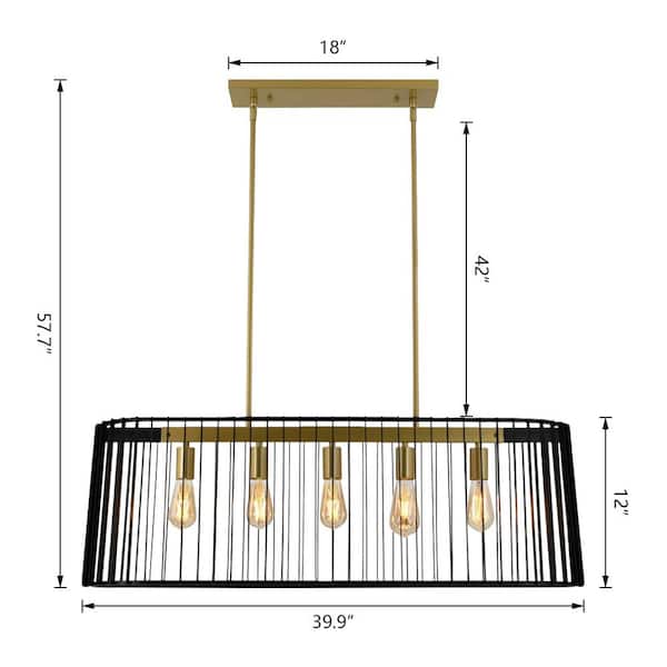 Madison 5 -Light Kitchen Island Rectangle Chandelier with Wrought Iron Accents