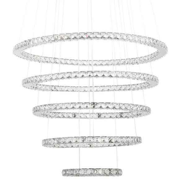 Jefferson 5-Light Clear/Chrome Unique Integrated LED Chandelier with Crystal Accents
