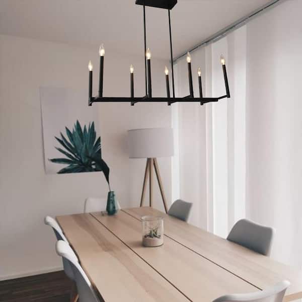 8-Light Matte Black Candlestick Chandelier