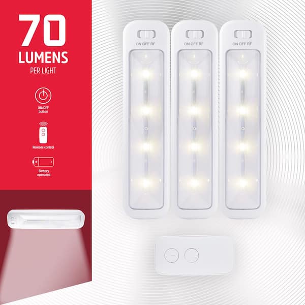 10 in. Battery Operated LED Under Cabinet Light Bars with Remote (3-Pack)