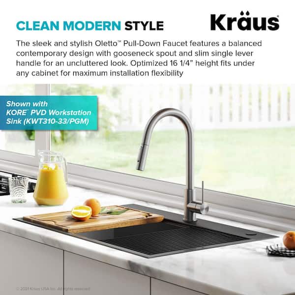 Oletto Single Handle Pull Down Sprayer Kitchen Faucet in Spot Free Stainless Steel
