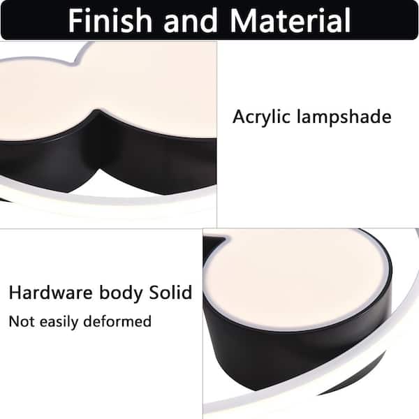 Lumin 20.47 in. 1-Light Black and White Smart LED Flush Mount with Remote Control and Mickey Mouse Shaded