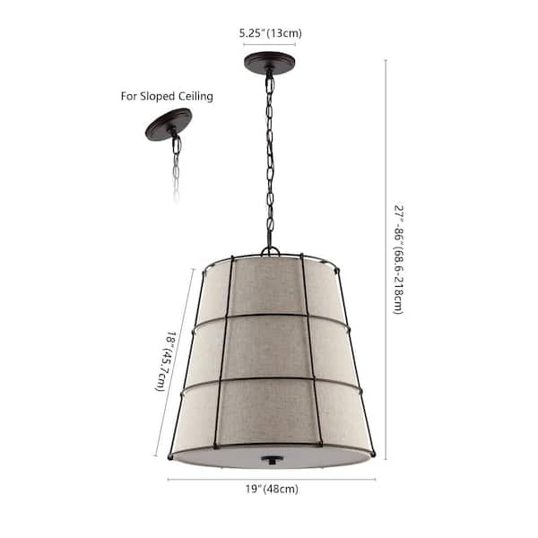 Silas 19 in. 3-Light Rustic Farmhouse Iron LED Pendant, Oil Rubbed Bronze