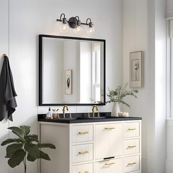 Modern Industrial 22 in. 3-Light Black Bathroom Vanity Light Wall Sconce with Clear Globe Glass Shades