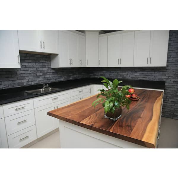 4 ft. L x 25 in. D Finished Saman Solid Wood Butcher Block Countertop With Live Edge