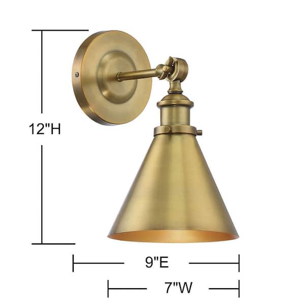 Glenn 7 in. W x 12 in. H 1-Light Warm Brass Industrial Wall Sconce with Adjustable Metal Shade