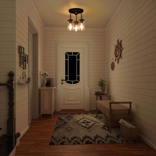 3-Light Modern Farmhouse Semi-Flush Mount Oil-Rubbed Bronze Classic Mason Jar Kitchen Ceiling Light