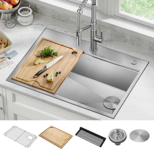 Kore Workstation Drop-In Stainless Steel 30 in. Single Bowl Kitchen Bar Sink with Accessories