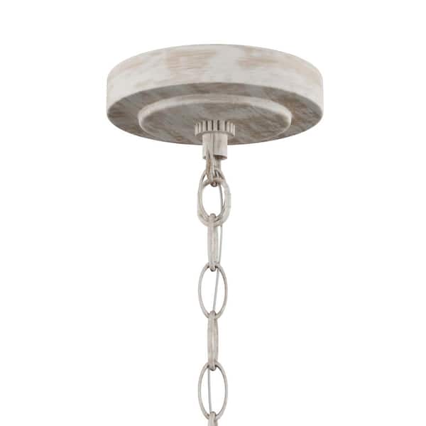 Hartsville 6-Light Chalk Washed White/Light Brown Beachwood Linear Country Coastal Farmhouse Candlestick Chandelier