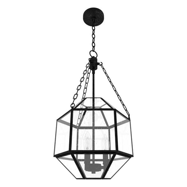 Indria 3-Light Rustic Iron Island Pendant Light with Clear Seeded Glass Shade Kitchen Light