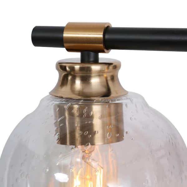 22 in. 3-Light Modern Brass Bathroom Vanity Light, Globe Seeded Glass Rustic Black Vanity Light, Powder Room Wall Sconce