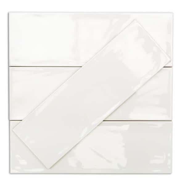 Pier White 4 in. x 12 in. 6 mm Polished Ceramic Subway Wall Tile (33-Piece) (10.76 sq. ft./Box)