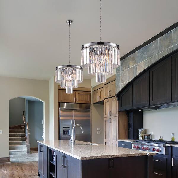 Annapolis 7-Light Chrome/Clear Unique Tiered Chandelier with Crystal Accents