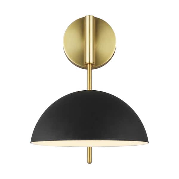 Jane 7 in. W 1-Light Matte Black and Burnished Brass Adjustable Wall Sconce