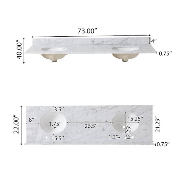 Roseland 6 ft. Marble Solid Surface Countertop with Sink in Carrara White