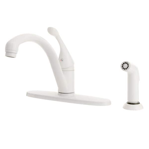 Collins Single-Handle Standard Kitchen Faucet with Side Sprayer in White