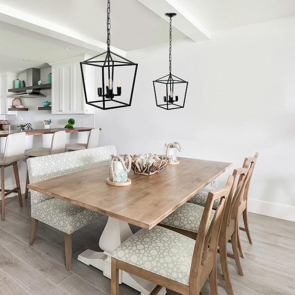 4-Light Black Farmhouse Chandelier, Vintage Metal Lantern Pendant Foyer Kitchen Island