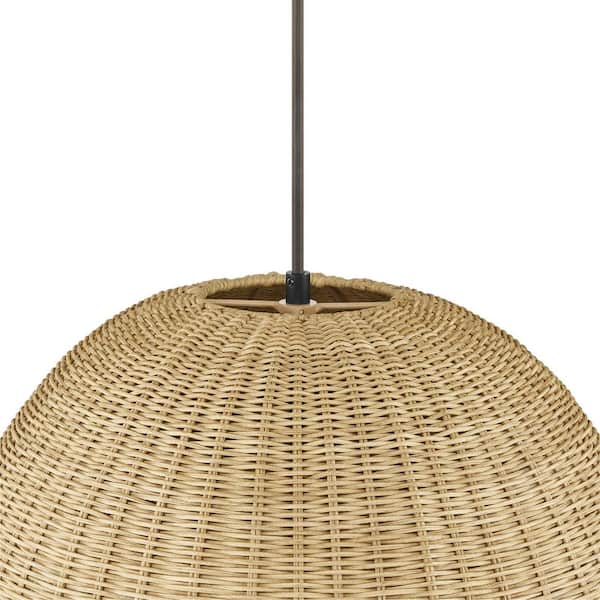 Highler 1-Light Matte Black Pendant with Natural Rattan Shade
