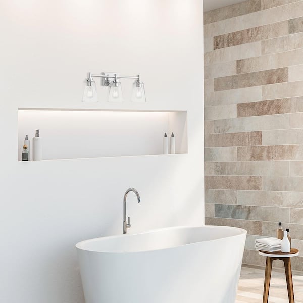 Wakefield 22 in. 3-Light Chrome Modern Vanity with Clear Glass Shades