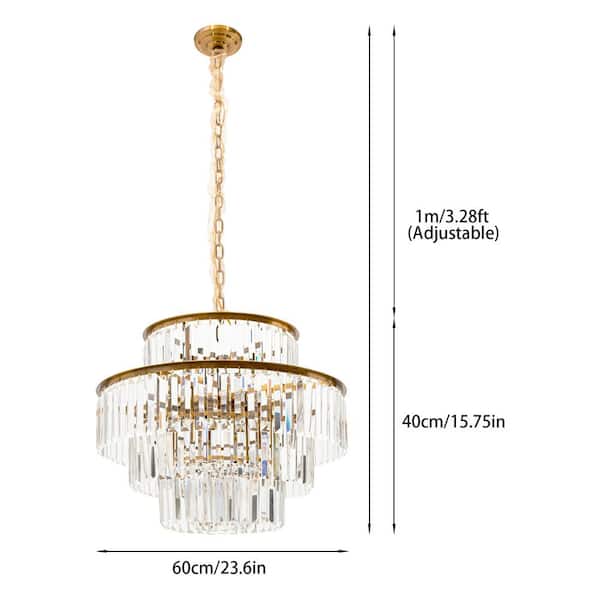 23.62 in. 10-Light 4-Tier Gold Modern Luxury K9 Crystal Pendant Light(Without Remote Control)