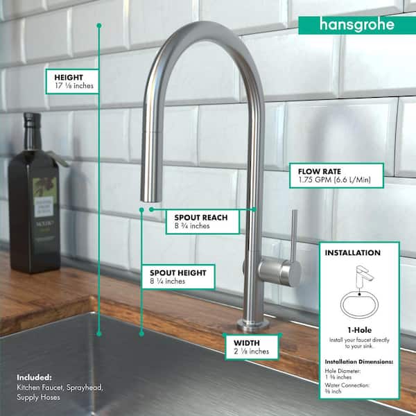 Talis N  Single-Handle Pull Down Sprayer Kitchen Faucet with QuickClean in Stainless Steel Optic