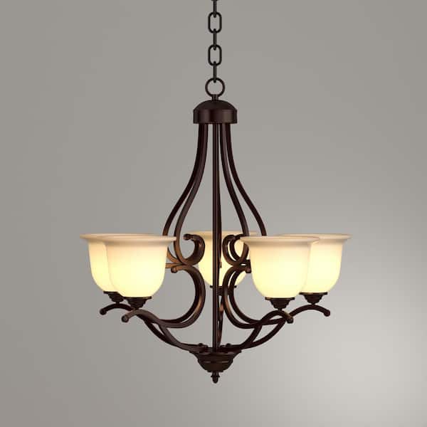 5-Light Rubbed Bronze Chandelier with Turinian Scavo Glass