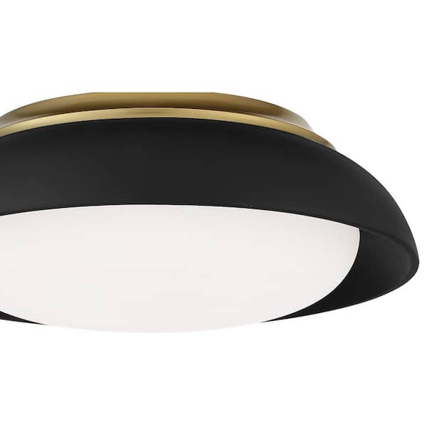 Vantage 15 in. 1-Light Sand Black and Honey Gold LED Flush Mount with White Acrylic Shade