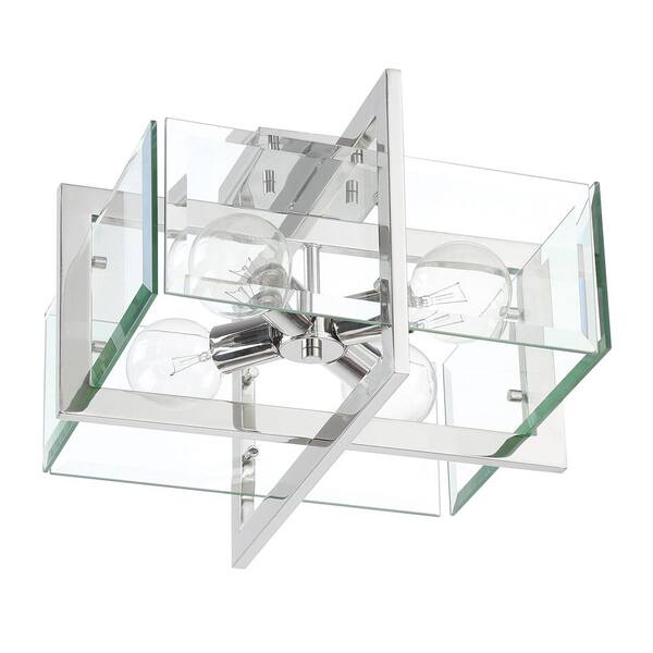 Ethan 16.5 in. 4-Light Polished Nickel Semi Flush Mount Ceiling Light with Clear Beveled Glass Shade