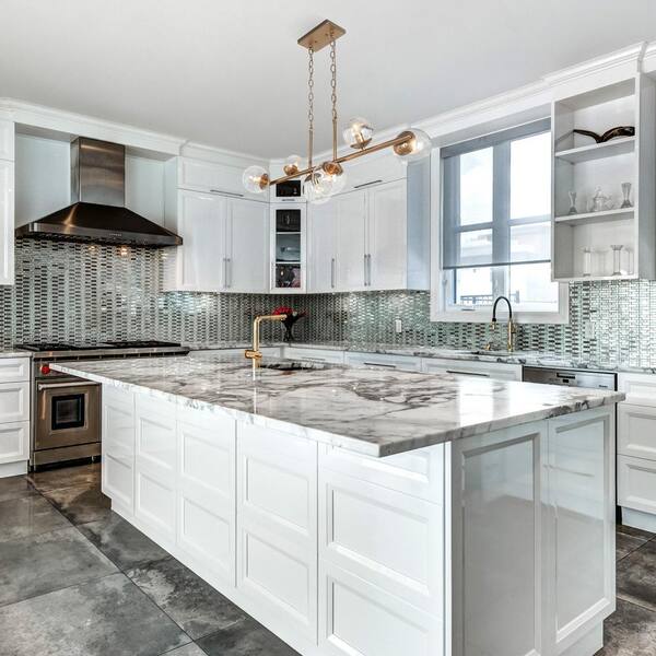 Modern Gold Dining Room Chandelier, 32 in. 6-Light Sputnik Island Linear Chandelier with Globe Glass Shades