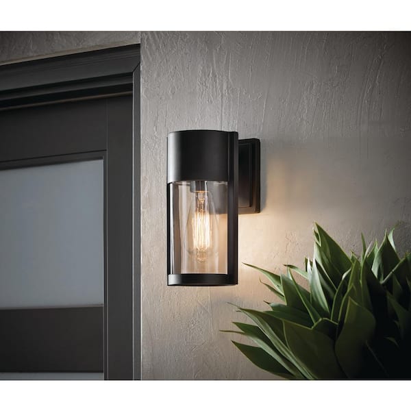 Kempster 9.92 in. Modern 1-Light Matte Black Outdoor Wall Cylinder Light with Clear Glass