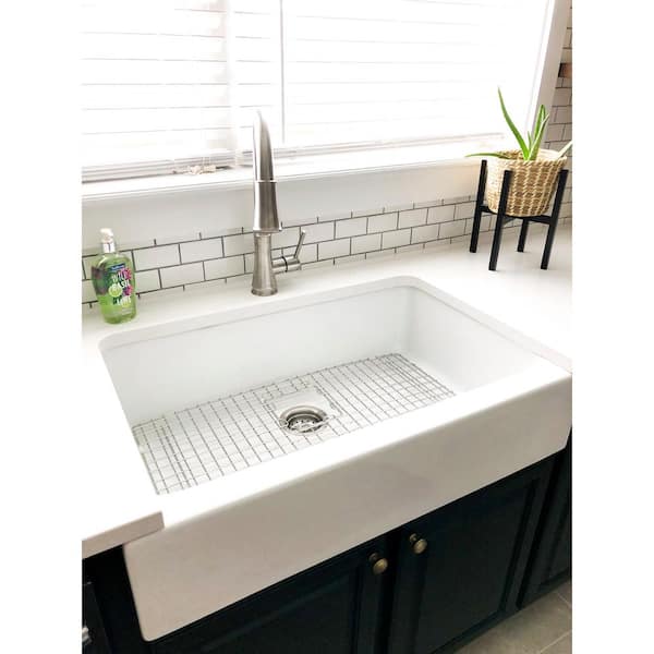 Josephine 34 in. 3-Hole Quick-Fit Drop-In Farmhouse Single Bowl Crisp White Fireclay Kitchen Sink with Strainer Drain