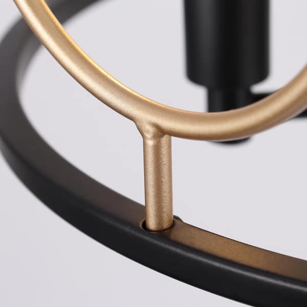 Modern Farmhouse Semi-Flush Mount, 12.8 in. 4-Light Black and Gold Drum Ceiling Light