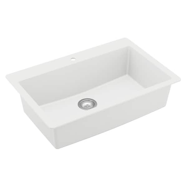 QT-812 Quartz 33 in. Large Single Bowl Drop-In Kitchen Sink in White
