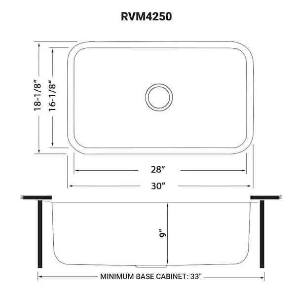 30 in. Single Bowl Undermount 16-Gauge Stainless Steel Kitchen Sink