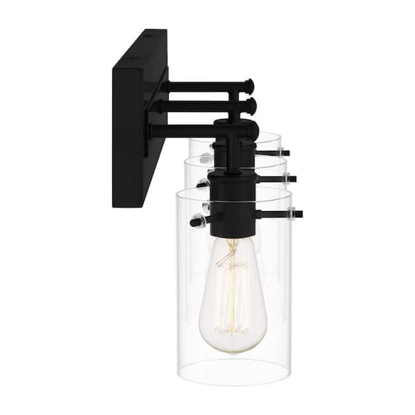 Regan 21 in. 3-Light Matte Black Bathroom Vanity Light with Clear Glass Shades