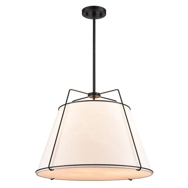 Lise 22 in. 3-Light Black Chandelier with Fabric Shade