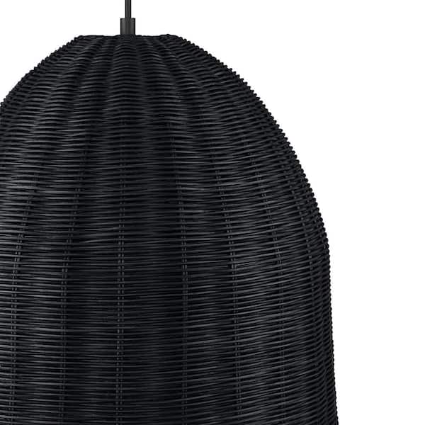 Highler 1-Light Matte Black Pendant with Matte Black Rattan Shade