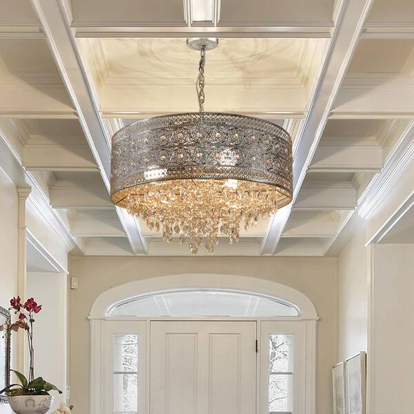 Brielle 3-Light Silver Chandelier with Polished Nickel and Crystal Shade