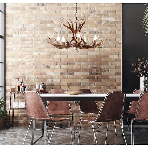 Eldora 30 in. Adjustable Resin Antler 5-Light Brown LED Chandelier